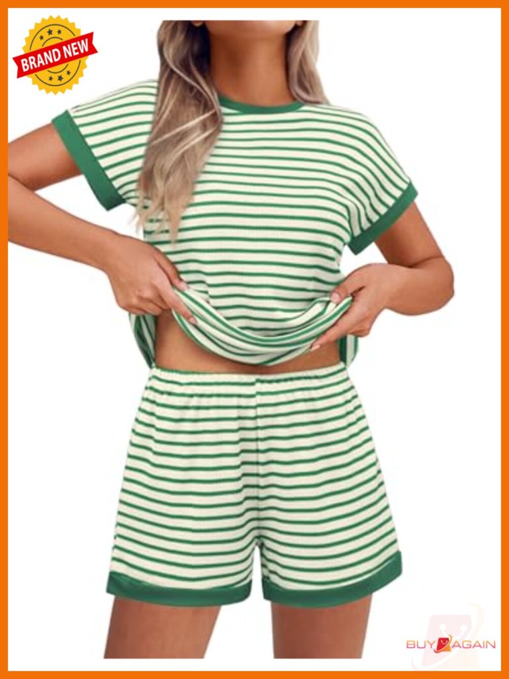 Two Piece Lounge Set Short Sleeve Striped Shorts Vacation Outfit